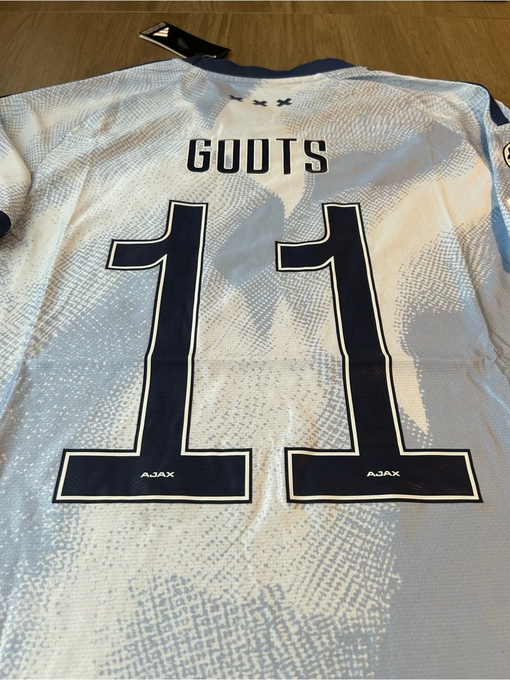 Ajax #11 Godts Away Soccer Jersey - White & Navy